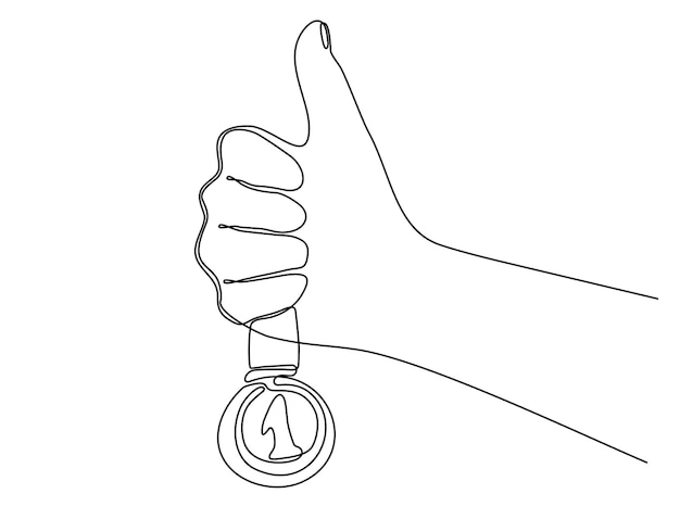 Uma mão segurando um símbolo de medalha do vencedor prêmio premium de vetor
