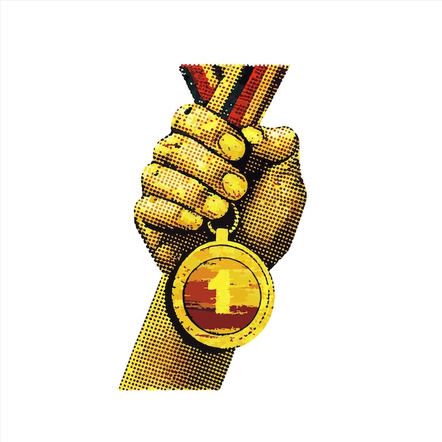 uma mão segurando uma medalha que diz "x"
