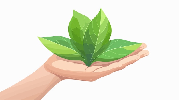 uma mão segurando uma planta verde com uma ilustração de arte vetorial de fundo branco