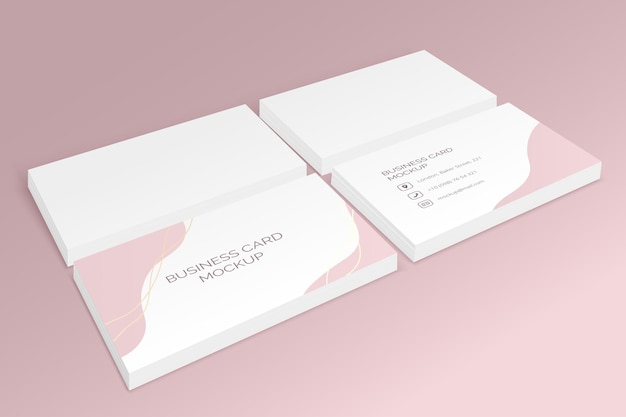 Uma maquete vetorial rosa de uma pilha de papel vazio em branco e cartões de visita brancos para apresentação