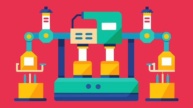 Vetor uma máquina especializada com múltiplos braços e bicos utilizada para a impressão de pequenos componentes em uma