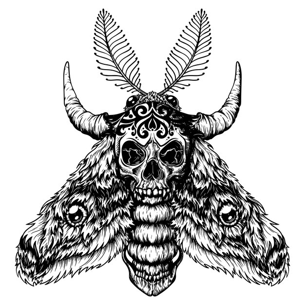 Uma mariposa com caveira e chifres Feito com tinta