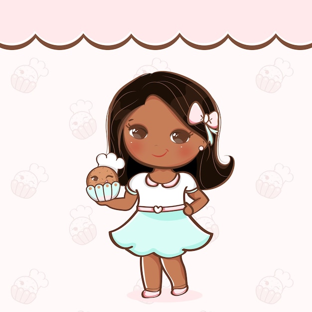 Vetor uma mascote bonita com um cupcake, vector.