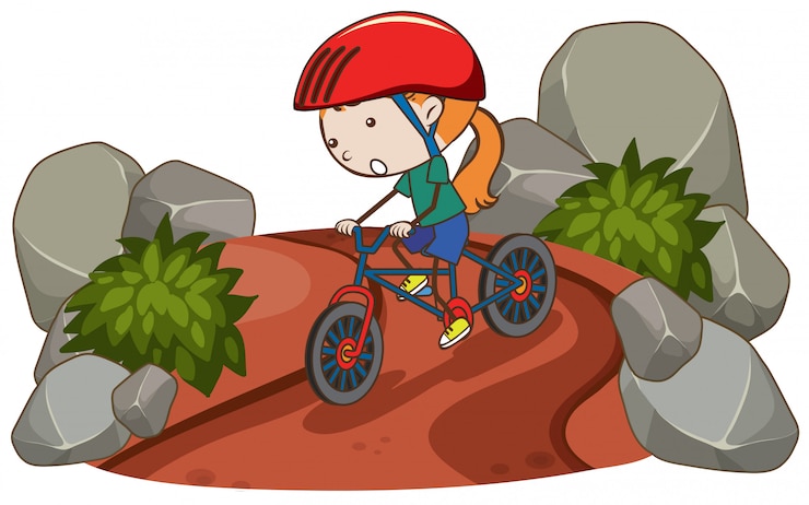 Vetor uma menina andando de bicicleta de montanha