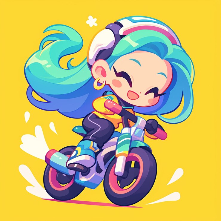 Vetor uma menina aurora anda em uma kickbike no estilo de desenho animado
