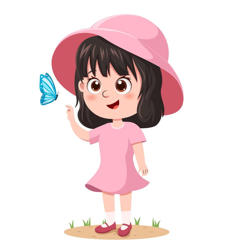 Vetor uma menina bonita a brincar com desenhos de borboletas.