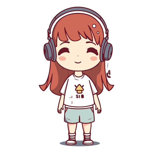 Vetor uma menina bonita a ouvir música com fones de ouvido.