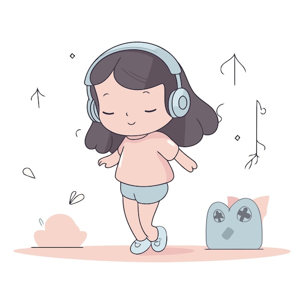 Uma menina bonita a ouvir música com fones de ouvido.