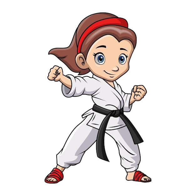 Uma menina bonita a treinar karaté.