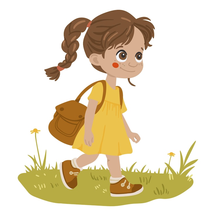 Vetor uma menina caminhando na natureza silhueta de criança ilustração de criança personagens de desenhos animados coloridos