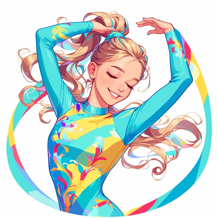 Vetor uma menina de budapeste faz ginástica rítmica ao estilo de desenhos animados