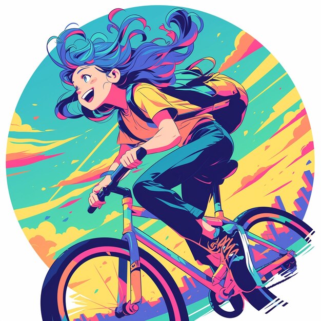 Vetor uma menina de cincinnati faz trilha unicycling no estilo de desenho animado