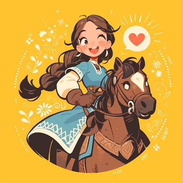 Vetor uma menina de columbus cavalga um cavalo no estilo de desenho animado