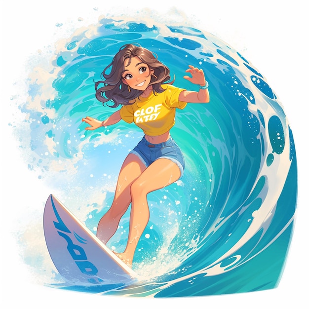 Vetor uma menina de san diego pratica surf no estilo de desenho animado