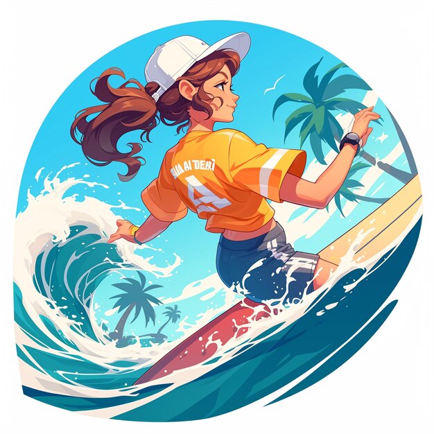 Vetor uma menina de san diego pratica surf no estilo de desenho animado