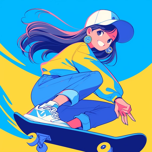 Vetor uma menina de são petersburgo faz skate no parque ao estilo de desenho animado