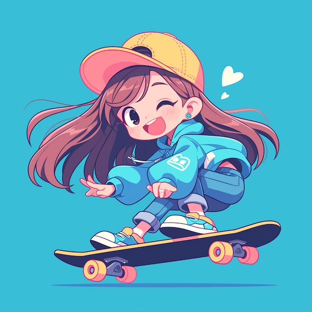 Vetor uma menina de são petersburgo faz skate no parque ao estilo de desenho animado