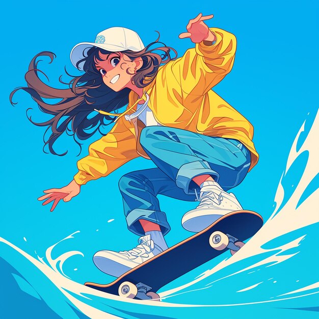 Vetor uma menina de são petersburgo faz skate no parque ao estilo de desenho animado