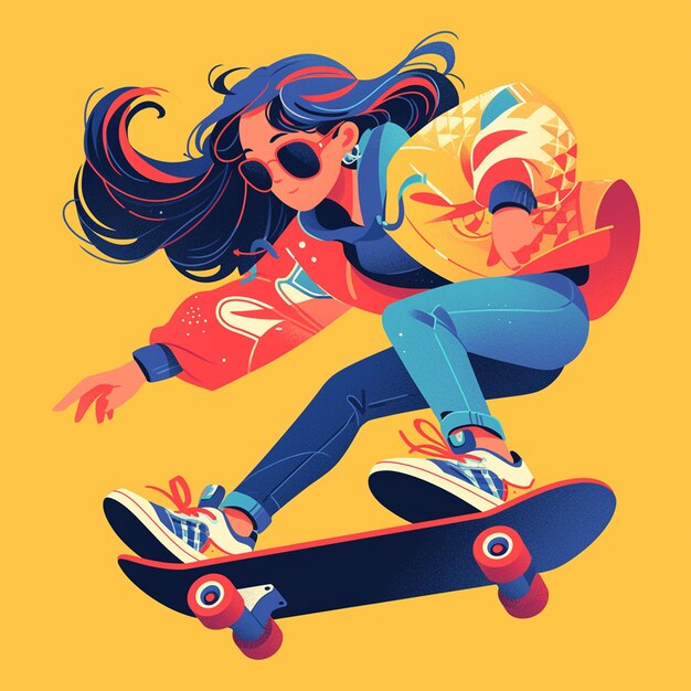 Uma menina de são petersburgo faz skate no parque ao estilo de desenho animado