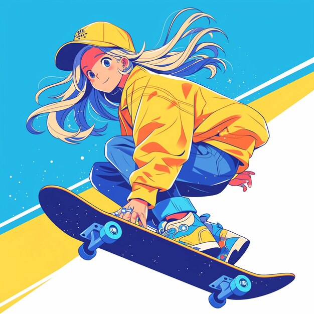 Vetor uma menina de são petersburgo faz skate no parque ao estilo de desenho animado