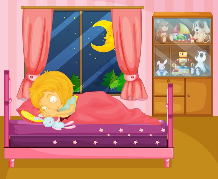 Vetor uma menina dormindo profundamente em seu quarto