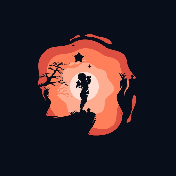 Vetor uma menina encontra estrelas no logotipo da lua