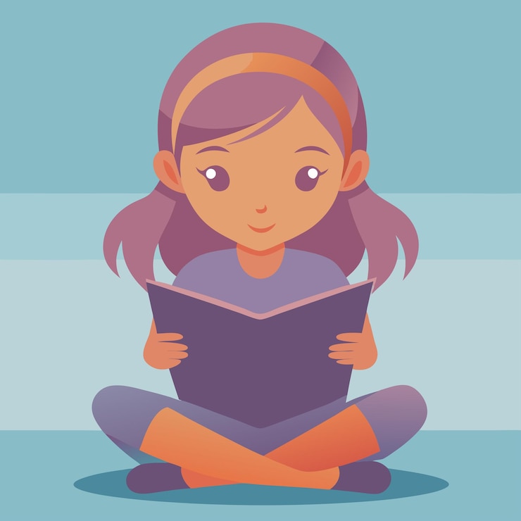 Vetor uma menina está sentada com um livro nas mãos