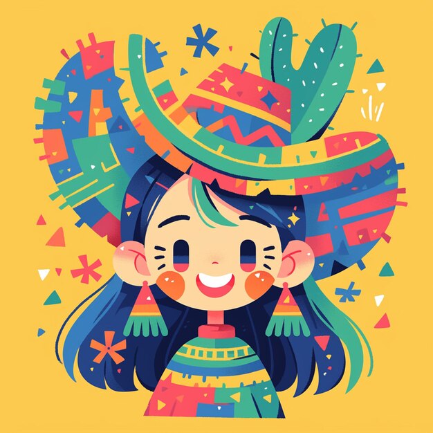 Vetor uma menina mexicana comemora o dia da criança ao estilo de desenho animado