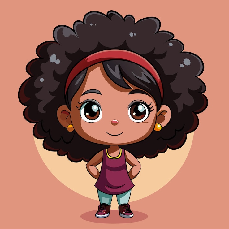 Vetor uma menina negra bonita com cabelos ondulados.