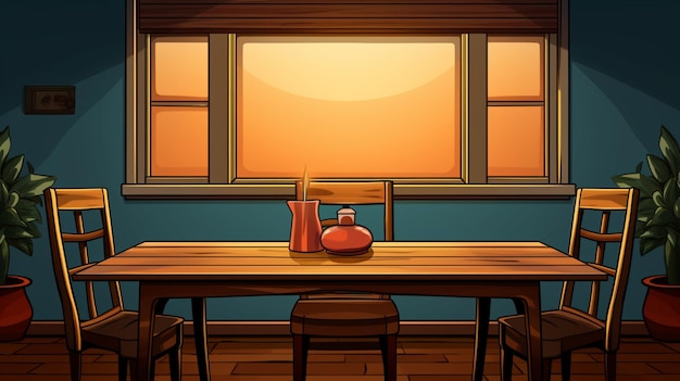 Vetor uma mesa com uma lâmpada e uma janela com uma lâmpara nela