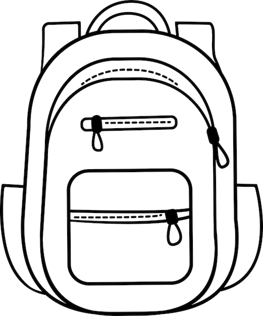 Uma mochila escolar ou de viagem desenhada à mãoum esboço ilustração de material escolar vetor preto