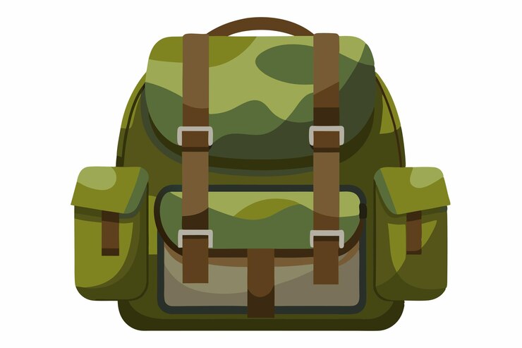Vetor uma mochila verde com uma alça que diz que a parte de cima é de volta