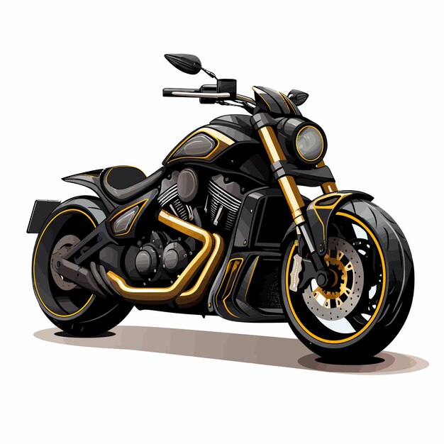 Vetor uma motocicleta com um desenho preto e dourado.