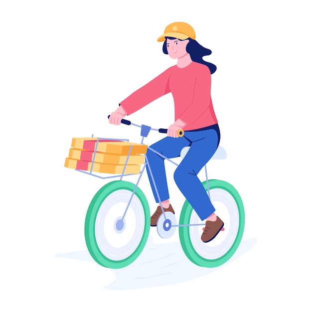uma mulher andando de bicicleta com uma cesta na frente