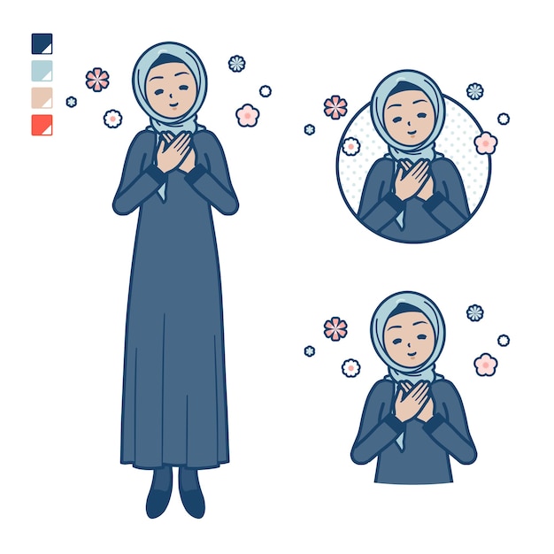 Uma mulher árabe em hijab com imagens de descanso