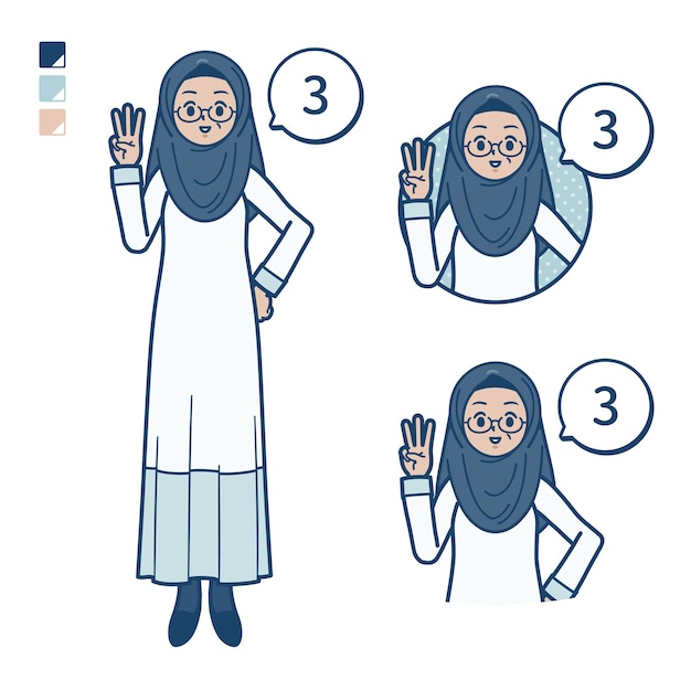 Uma mulher árabe sênior com contando como 3 imagens