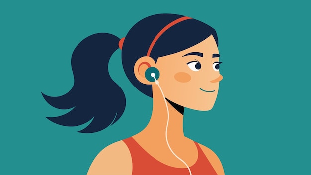Vetor uma mulher ativa usando um pequeno dispositivo discreto em seu ouvido multitarefa com facilidade e eficiência