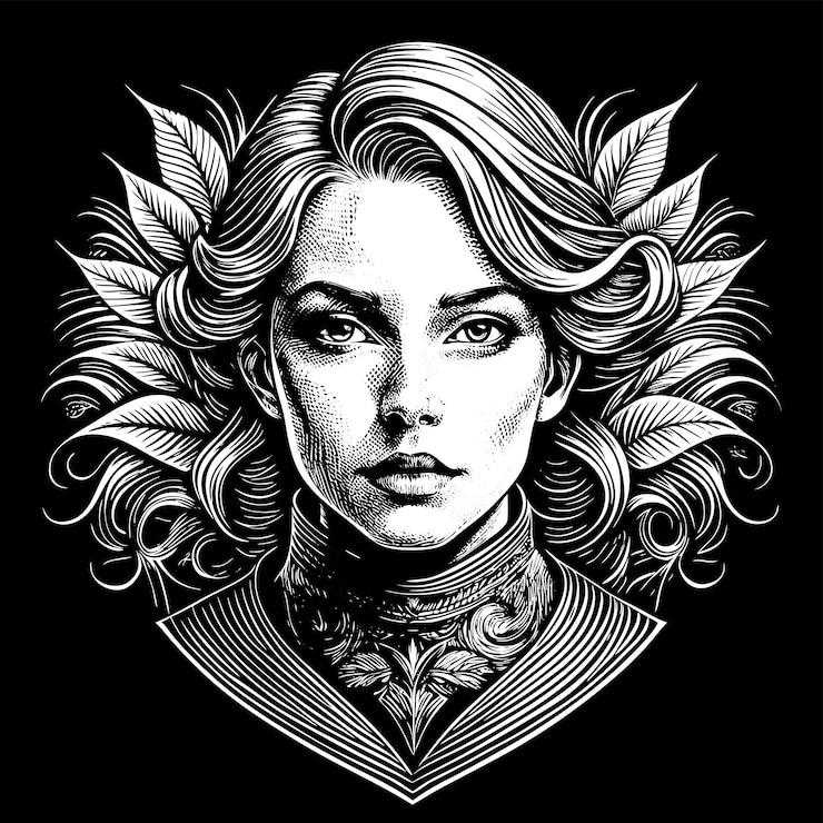 Vetor uma mulher com cabelo longo e um colar que diz "ela é uma mulher"