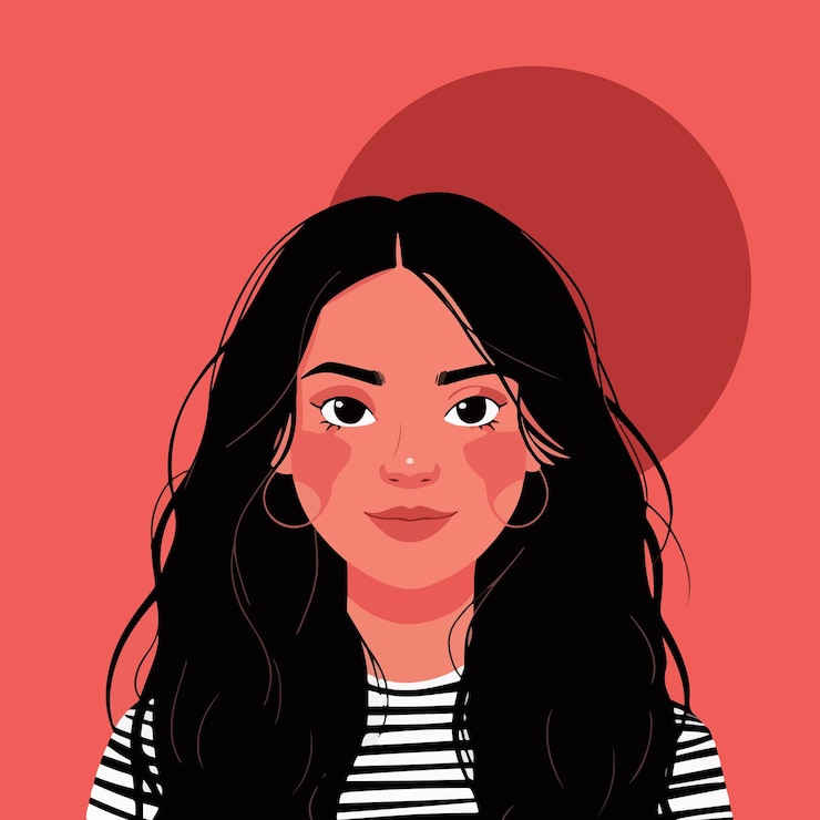 Vetor uma mulher com cabelos longos e um círculo vermelho no topo da cabeça