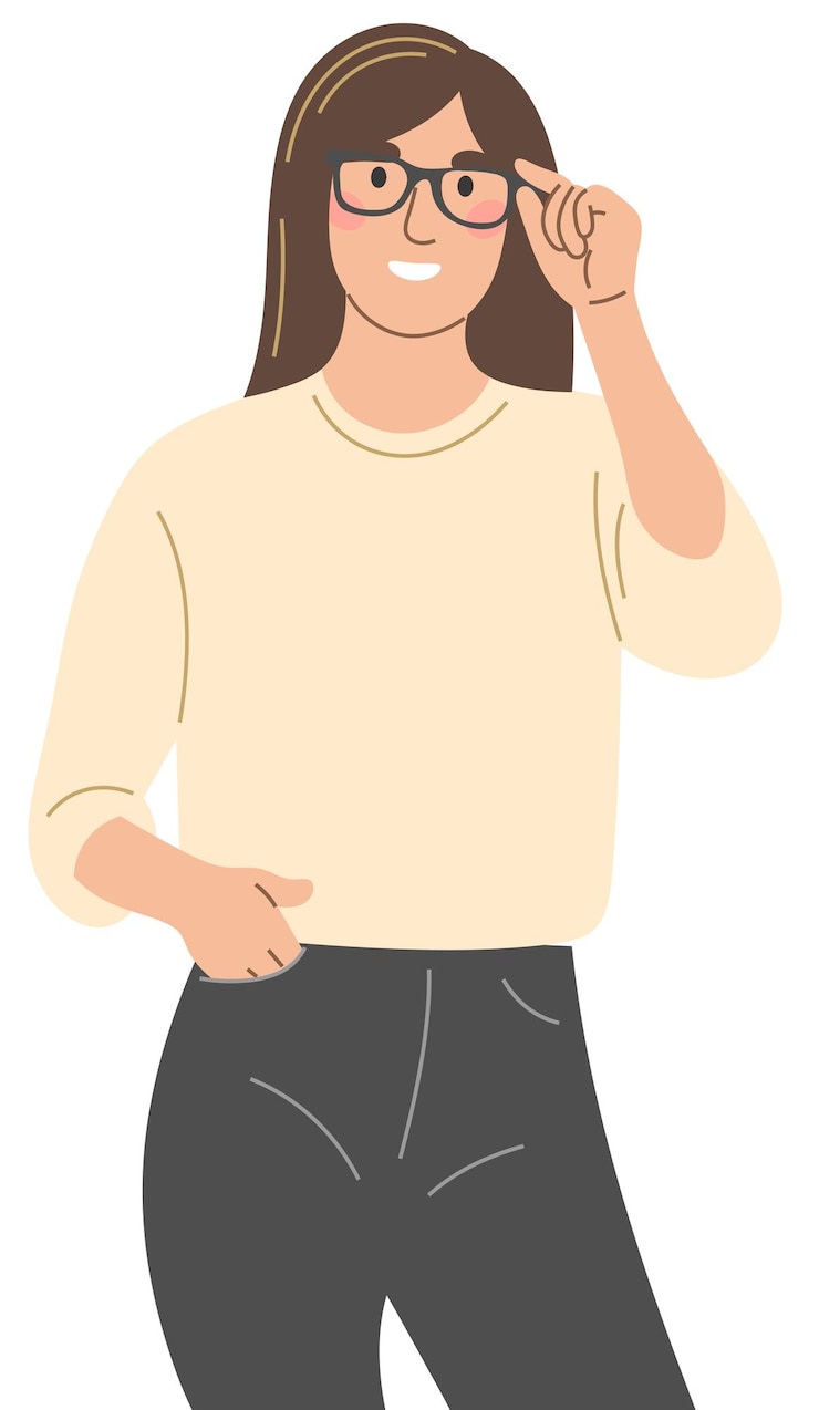 Vetor uma mulher com óculos garota inteligente