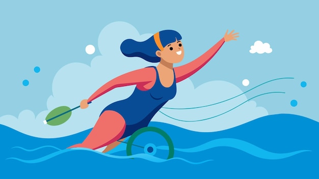 Vetor uma mulher com paralisia cerebral competindo em uma corrida de paraswimming graciosamente deslizando pela água
