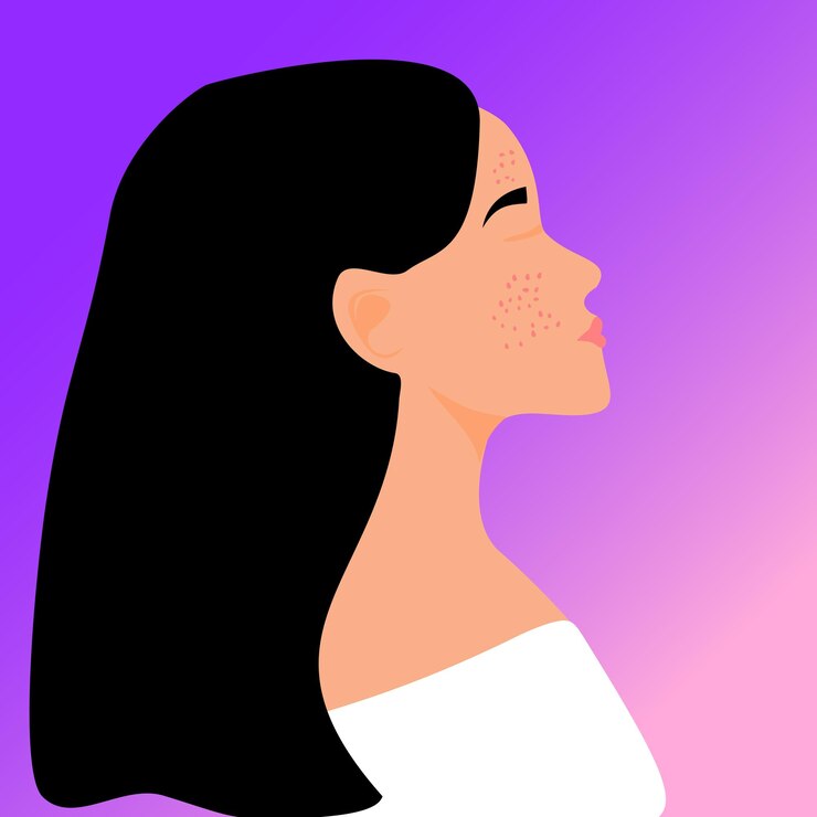 Vetor uma mulher com sardas no rosto é mostrada em um fundo colorido