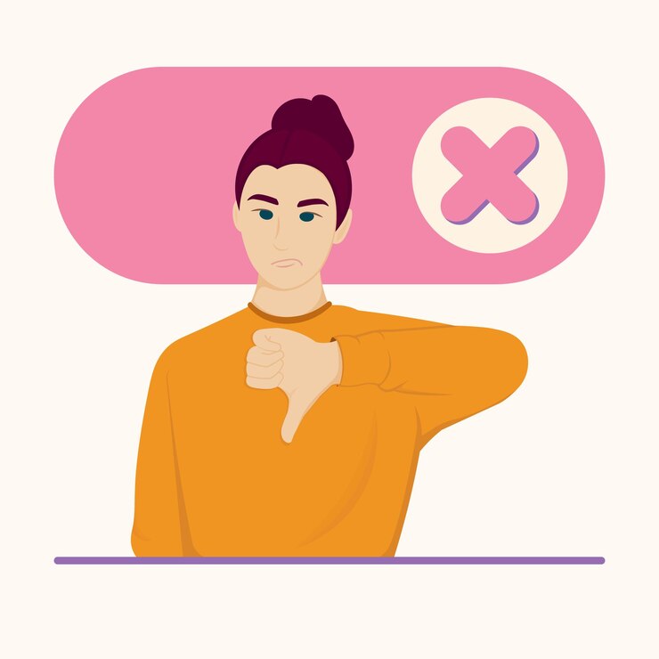 Vetor uma mulher com um botão rosa que diz "x".