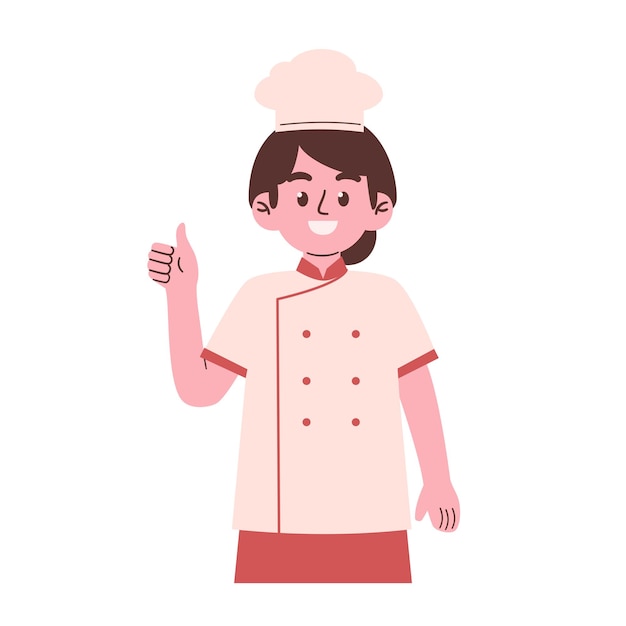 Uma mulher com um chapéu de chef mostra um polegar para cima.