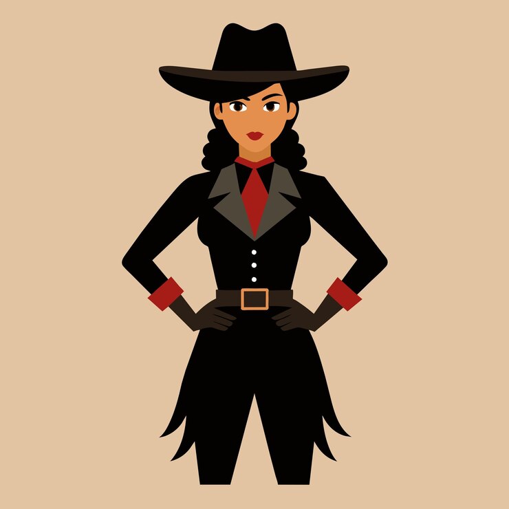 Vetor uma mulher com um chapéu de cowboy com um chapinho de cowboy na cabeça