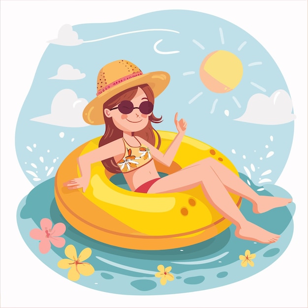 uma mulher com um chapéu de sol está em um cachorro-quente em um barco de banana