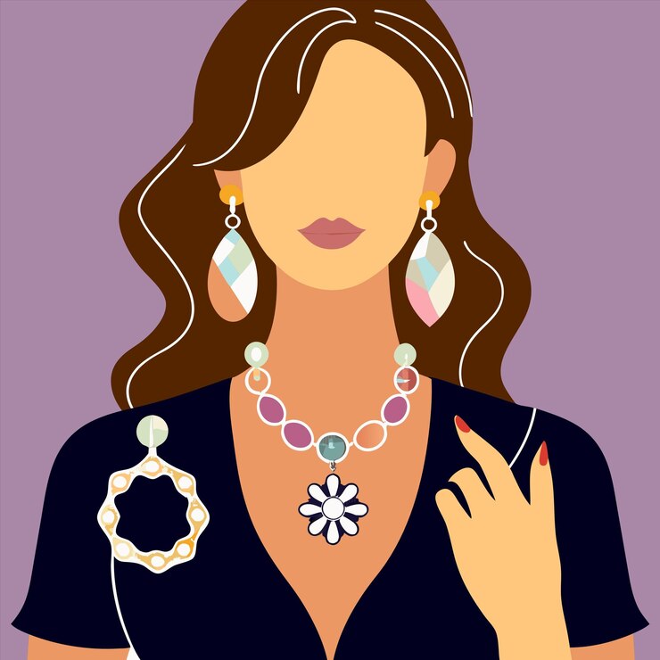 Vetor uma mulher com um colar que diz " ela está usando um colar "