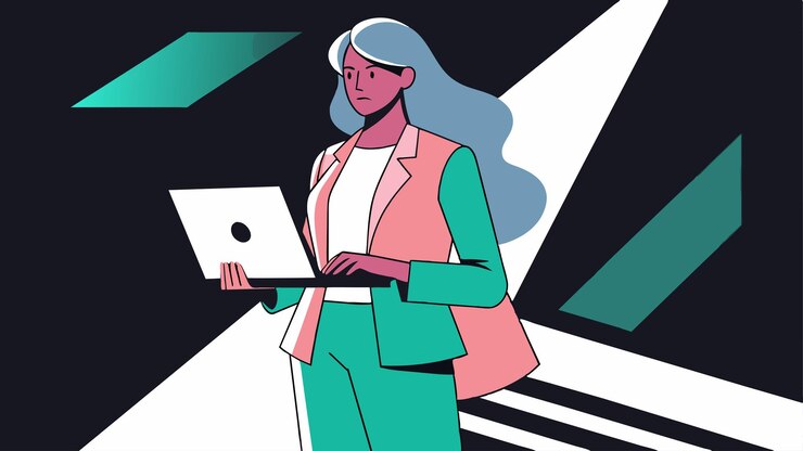 Vetor uma mulher com um laptop no colo está olhando para uma tela