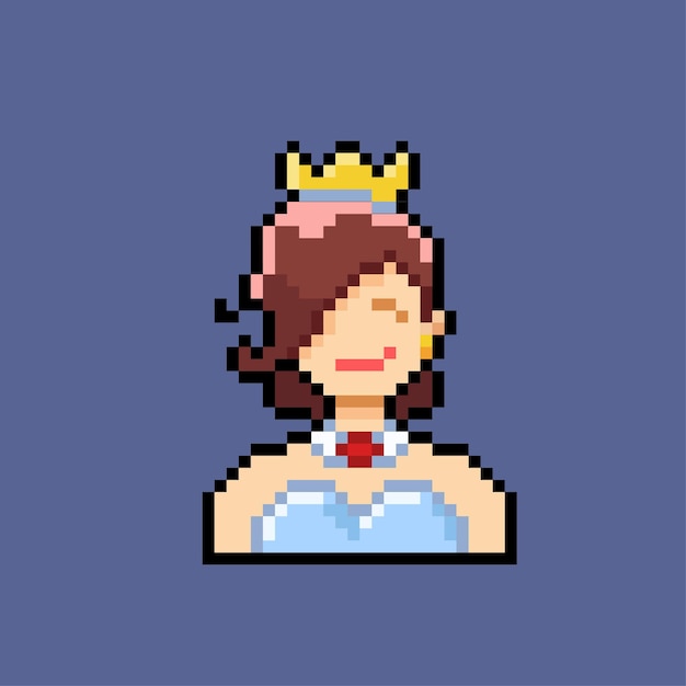 Uma mulher com uma coroa de ouro simples no estilo pixel art