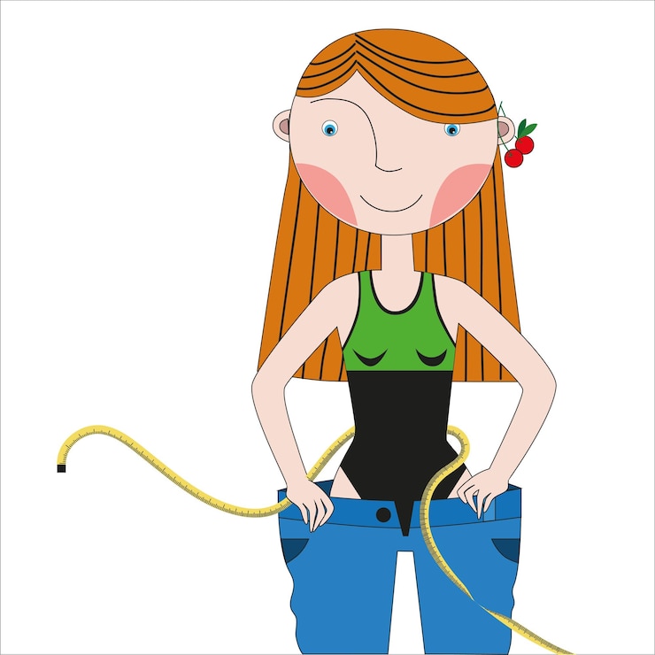 Vetor uma mulher com uma fita métrica na cintura vector